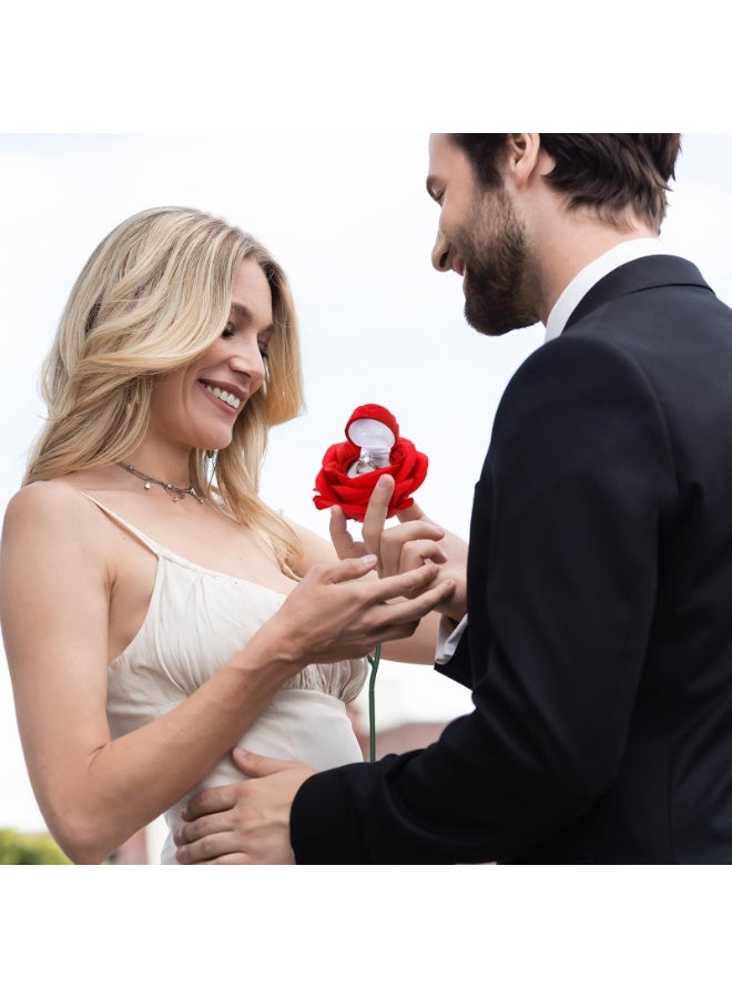 GNAFOTU Premium Red Rose Ring Box with Stem – Elegant Jewelry Case for Engagement, Proposal, Wedding, Anniversary – Classic Style Romantic Gift for Bride and Couple - Image 3